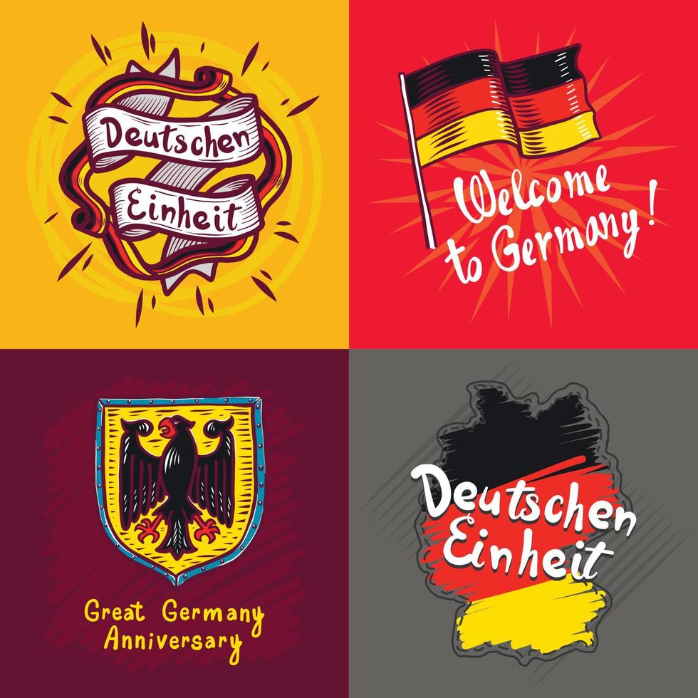 conjunto de banner deutschen einheit, estilo desenhado à mão vetor