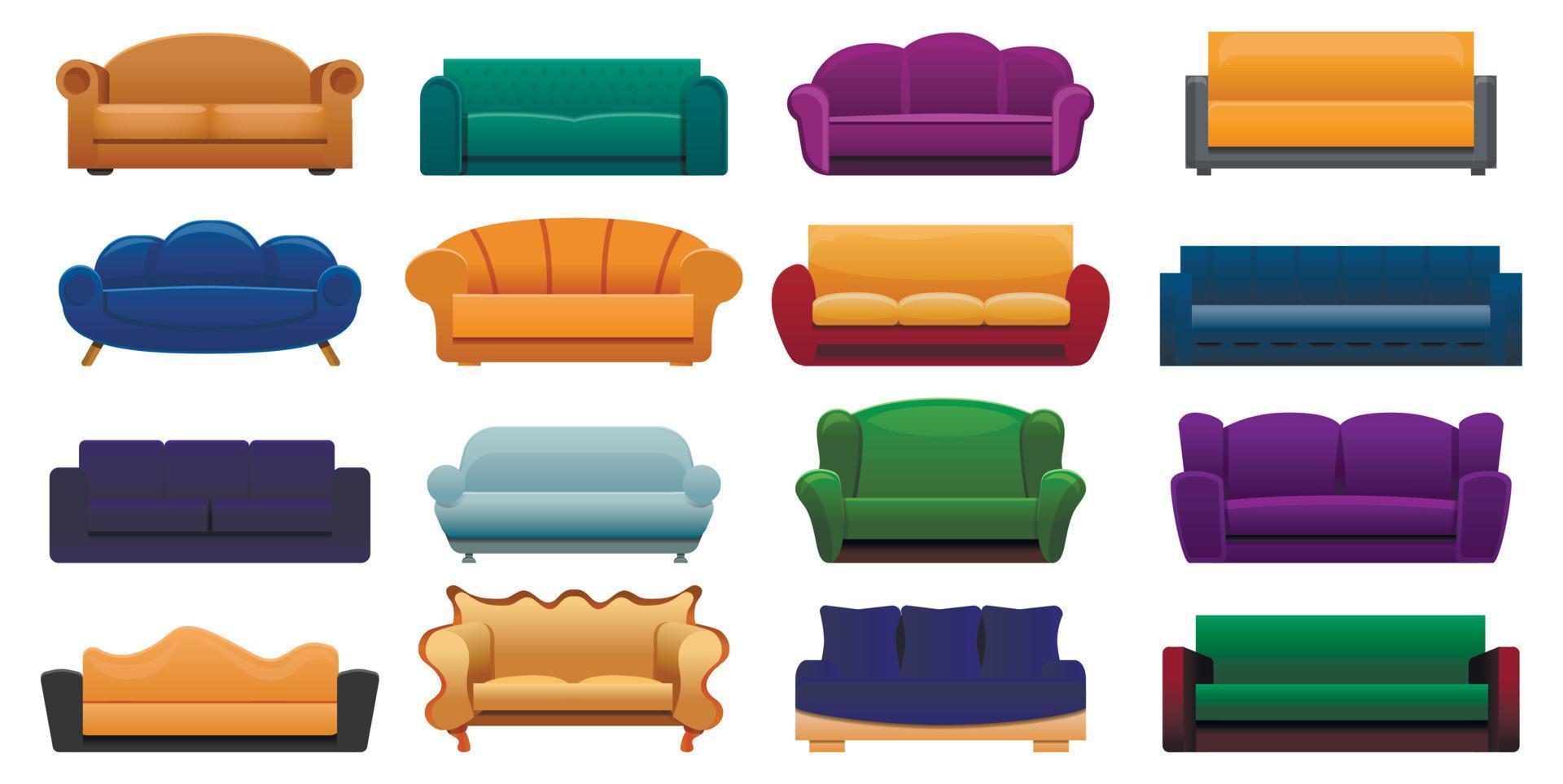 conjunto de ícones de sofá de quarto, estilo cartoon vetor