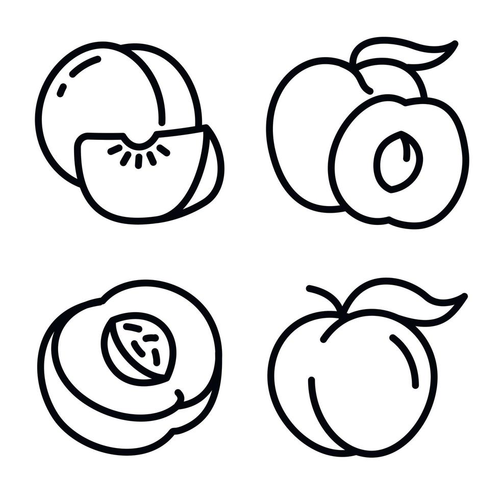 conjunto de ícones de pêssego, estilo de contorno vetor