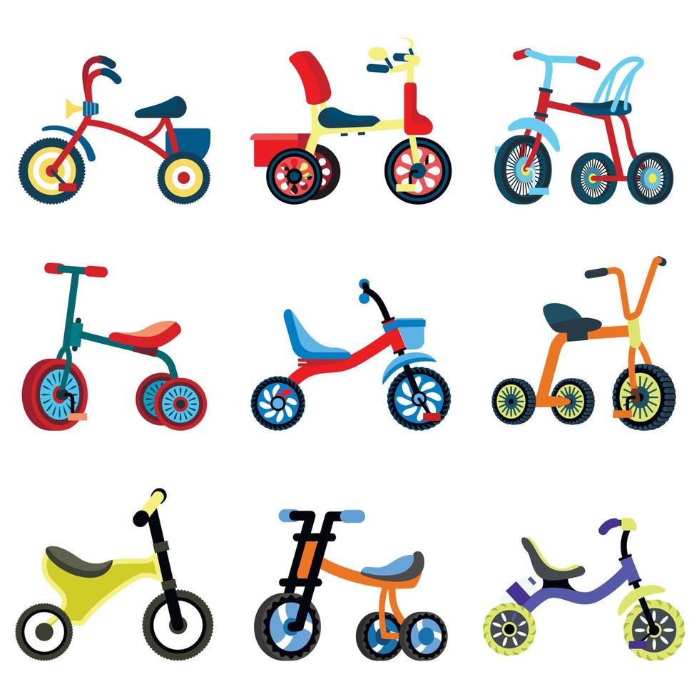 conjunto de ícones de triciclo, estilo simples vetor