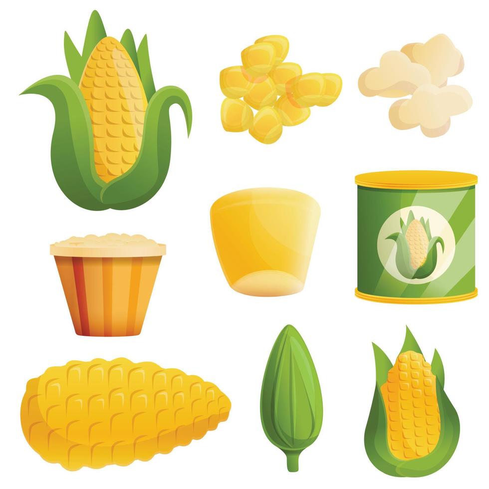 conjunto de ícones de milho, estilo cartoon vetor