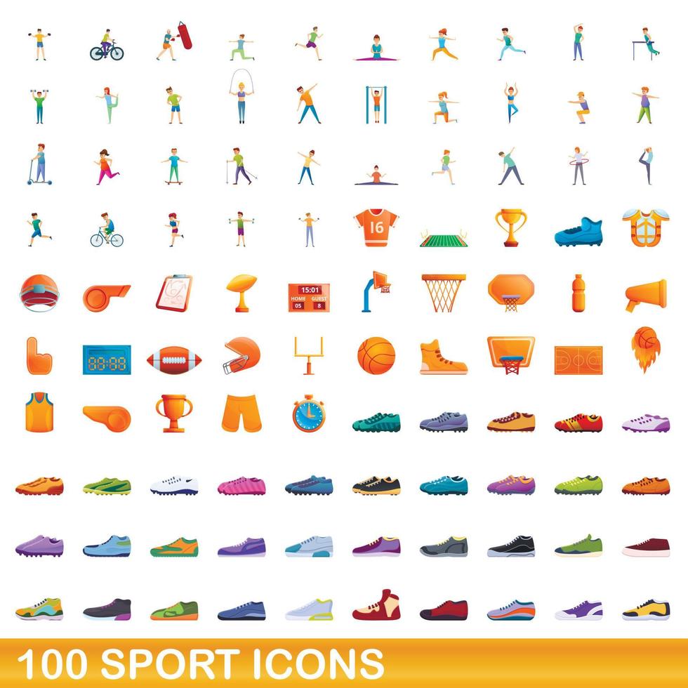 conjunto de 100 ícones do esporte, estilo cartoon vetor