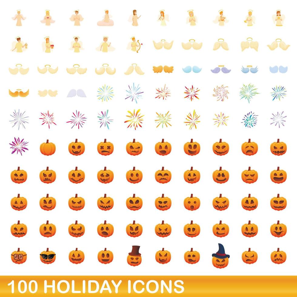 conjunto de 100 ícones de férias, estilo cartoon vetor