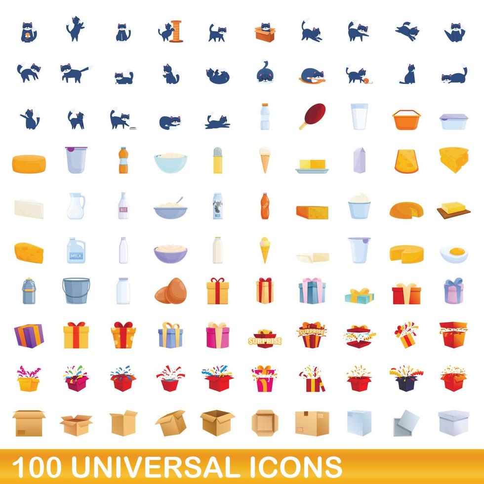 conjunto de 100 ícones universais, estilo cartoon vetor