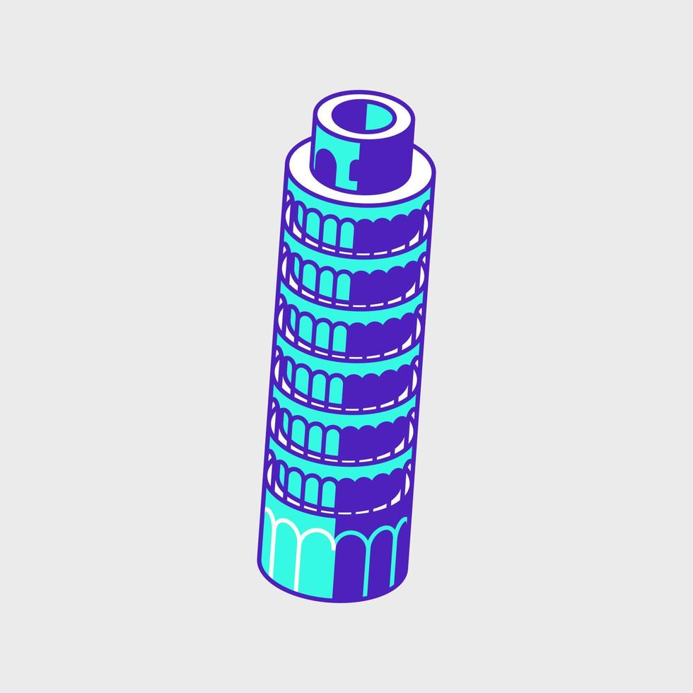 torre inclinada de ilustração de ícone vetorial isométrico de pisa vetor