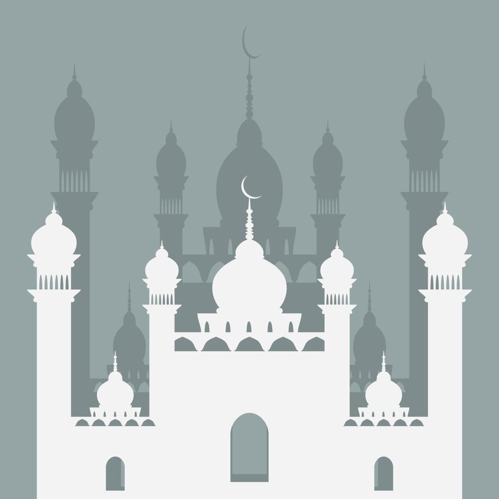 ilustração de mesquita com quatro minaretes e sete cúpulas em estilo de papel para momentos islâmicos como ramadã e eid vetor