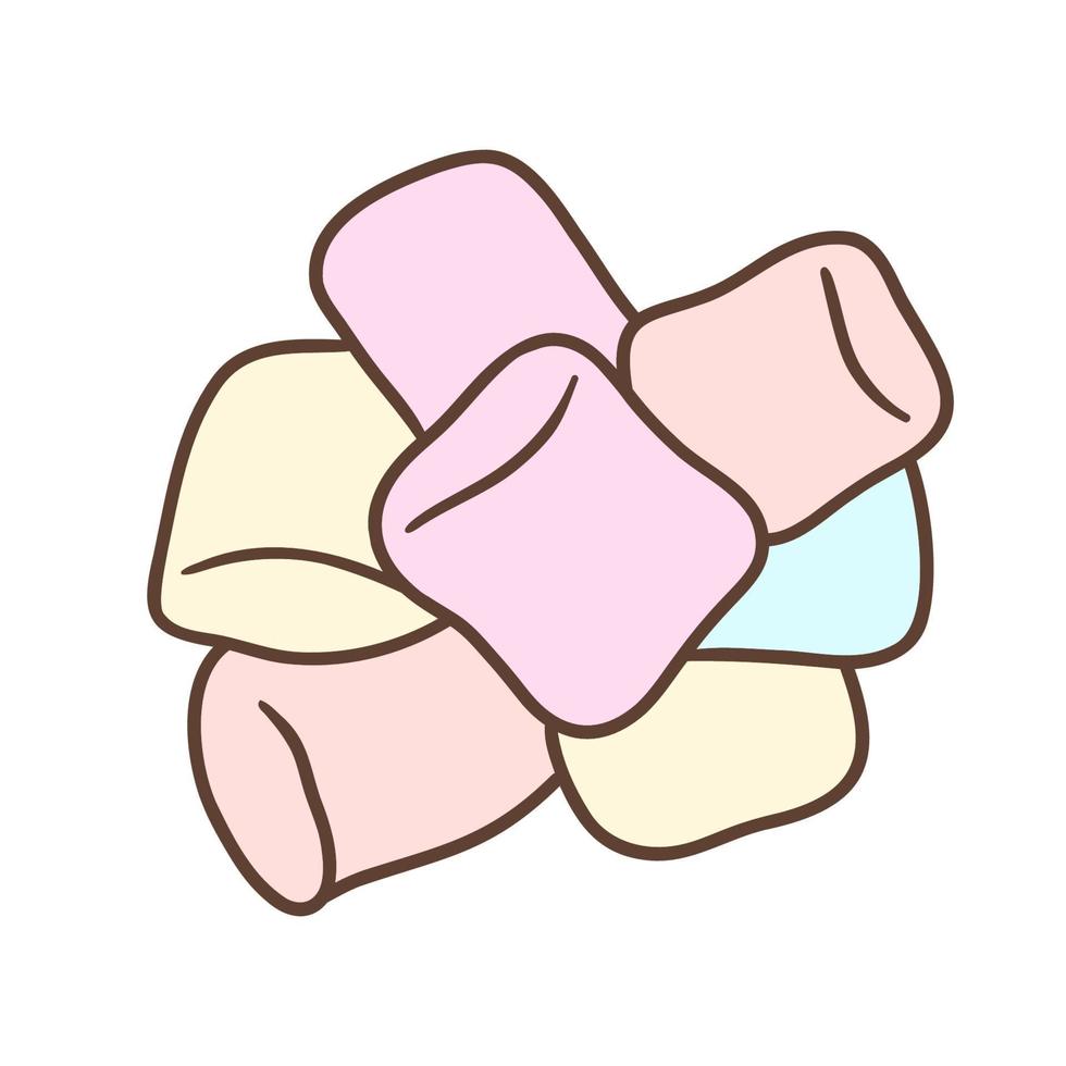 marshmallow amarelo e rosa é isolado em um fundo branco. ilustração vetorial para embalagem, bando de marshmallows coloridos vetor