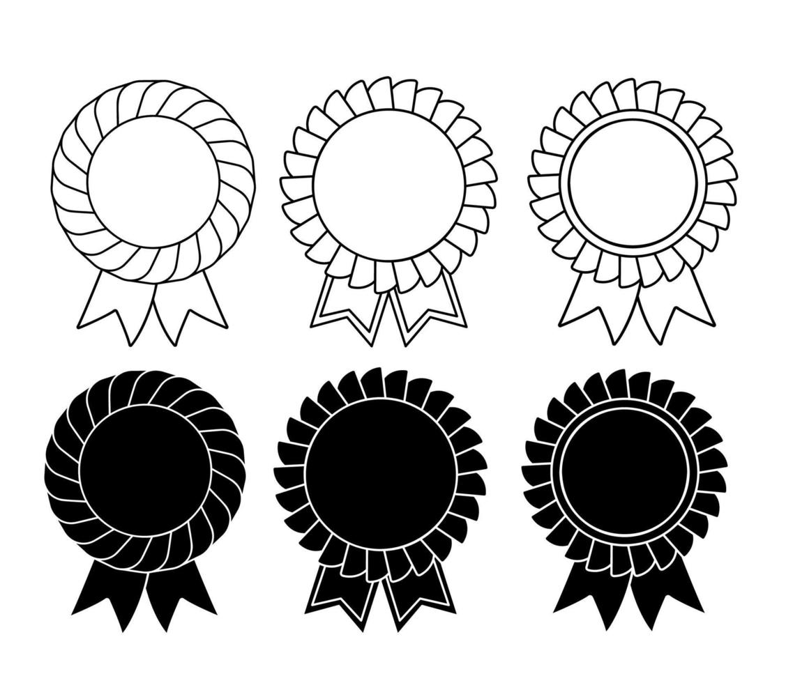 conjunto de linha e ícone de medalhas preenchidas. modelo em branco para decoração. ilustração vetorial isolada no fundo branco. vetor
