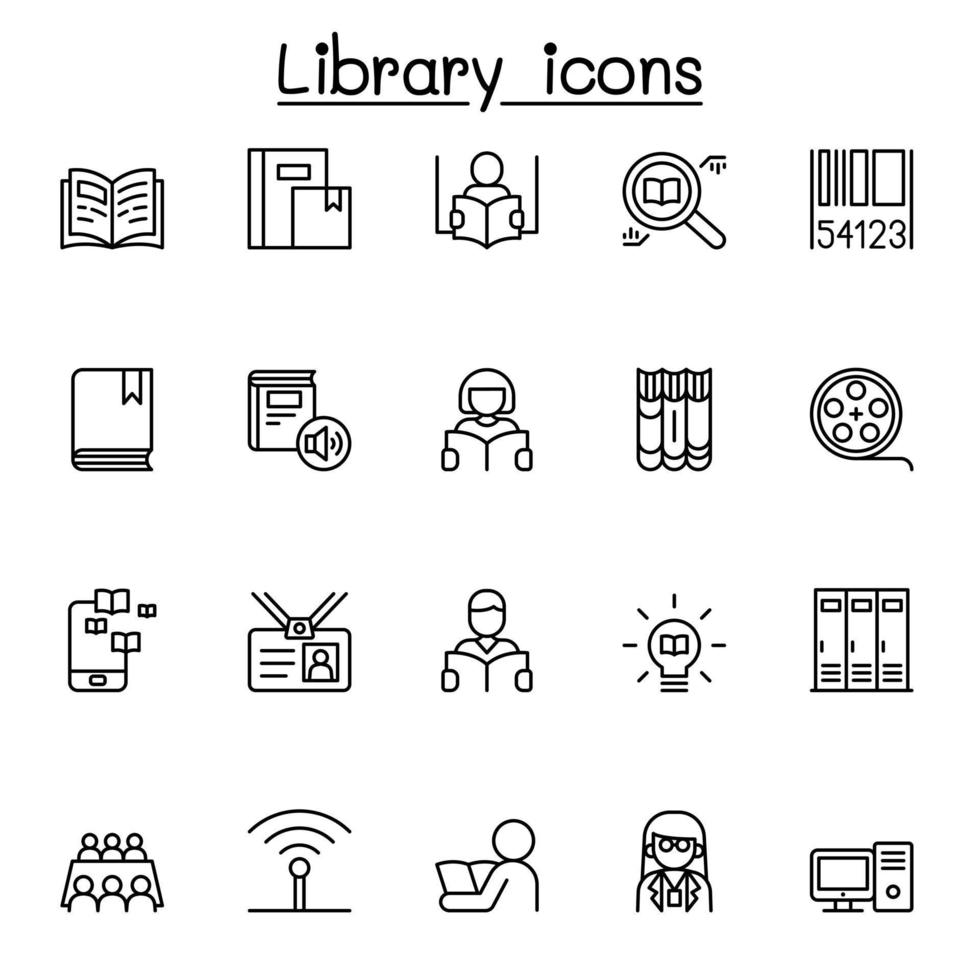 ícone de biblioteca definido em estilo de linha fina vetor
