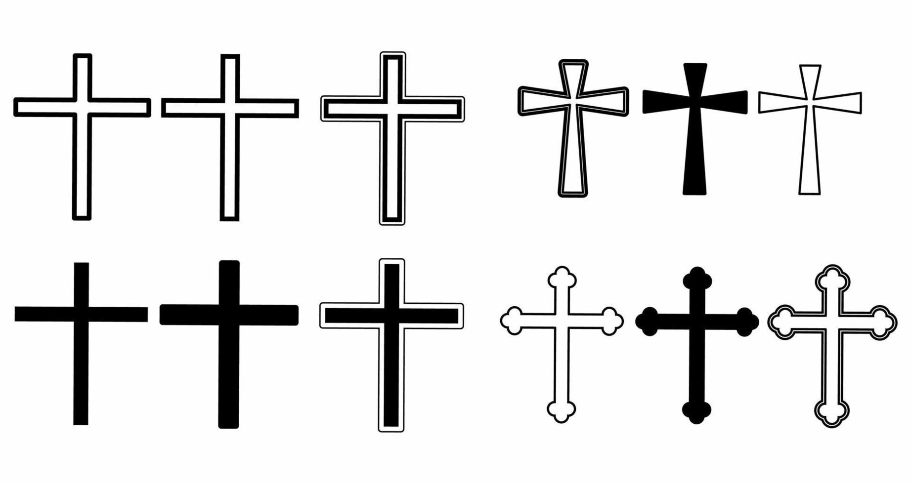 conjunto de cruz cristã isolado no fundo branco vetor