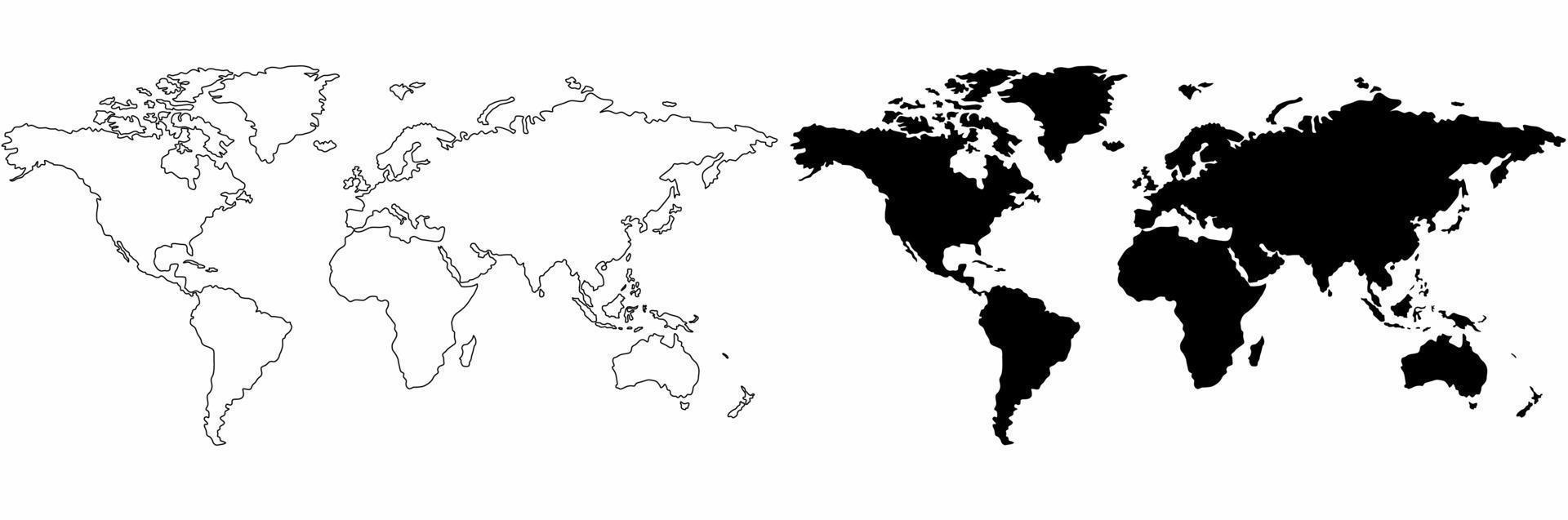 conjunto de mapa do mundo em branco isolado no fundo branco vetor