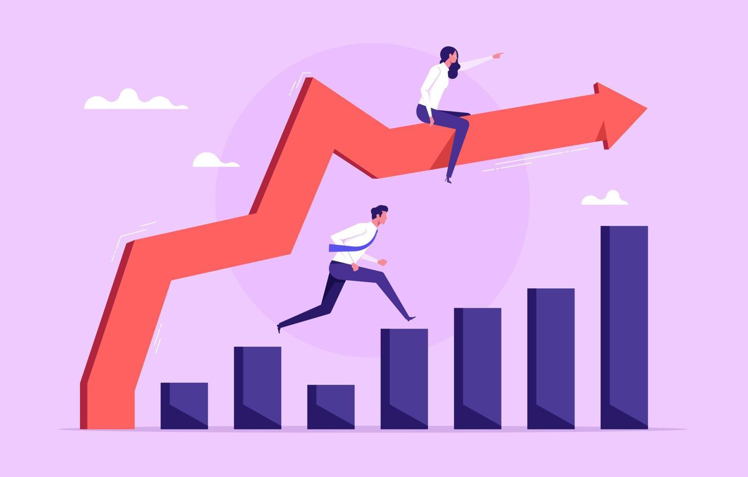 empresários competitivos em gráficos financeiros, vencedores, estratégia para ganhar negócios ou conceito de crescimento de carreira vetor