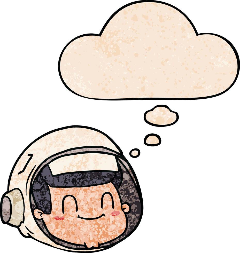 rosto de astronauta de desenho animado e balão de pensamento no estilo de padrão de textura grunge vetor