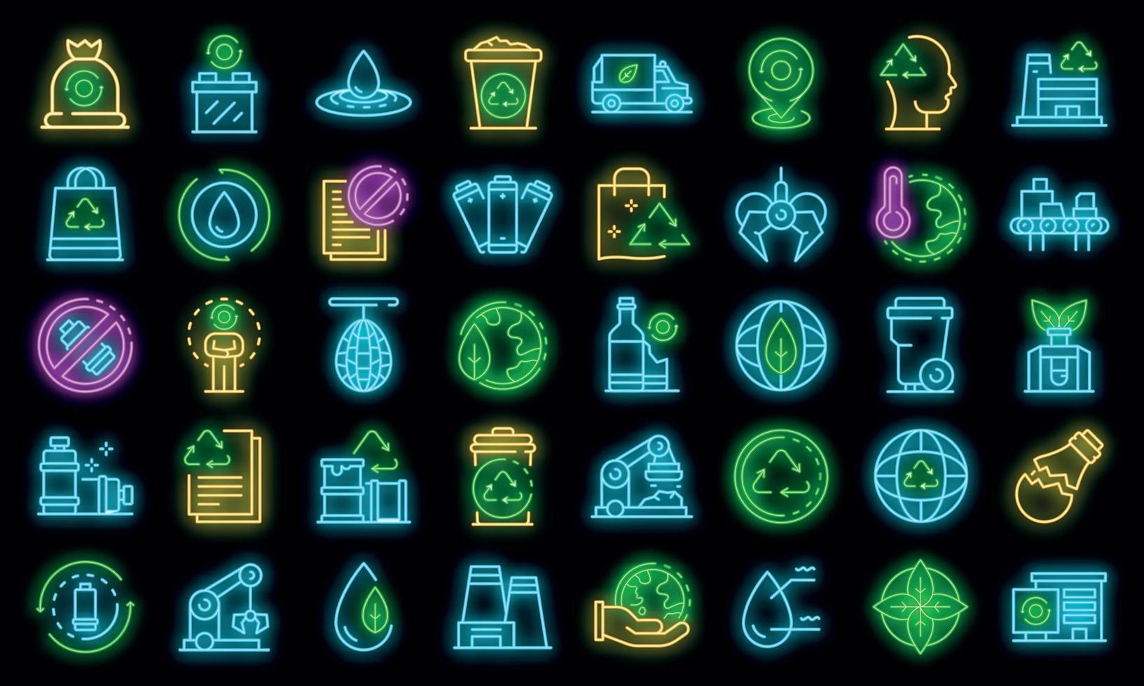 reciclar ícones de fábrica definir vetor neon