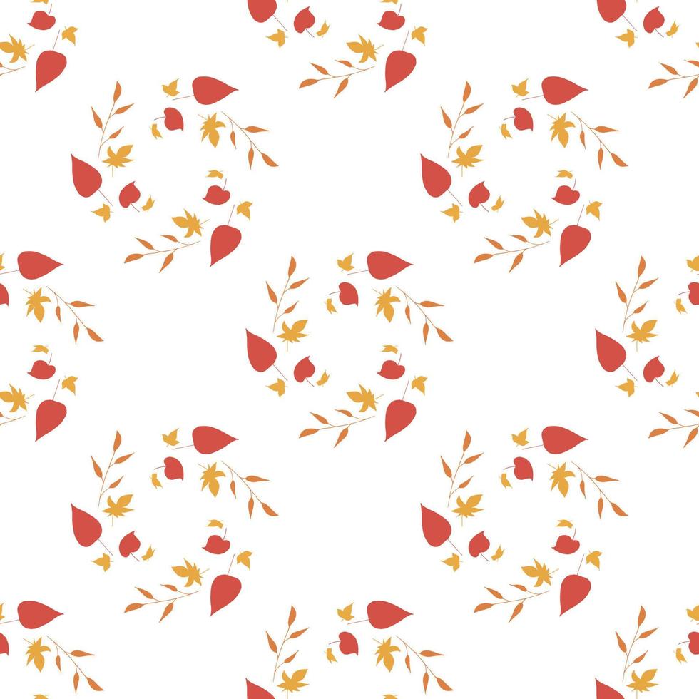 sem costura padrão com molduras redondas horizontais de ramos de laranja, folhas amarelas e vermelhas sobre fundo branco. fundo infinito para o seu design. vetor