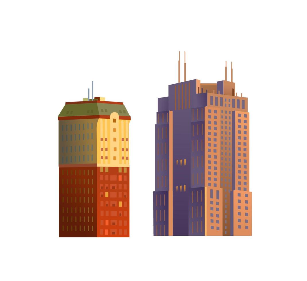 edifícios arranha-céus, escritórios e edifícios residenciais. ilustração vetorial isolada no fundo branco vetor