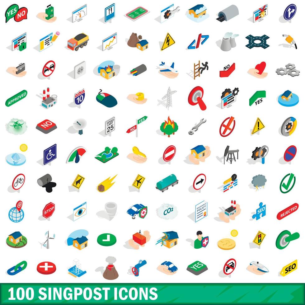 conjunto de 100 ícones de sinalização, estilo 3d isométrico vetor