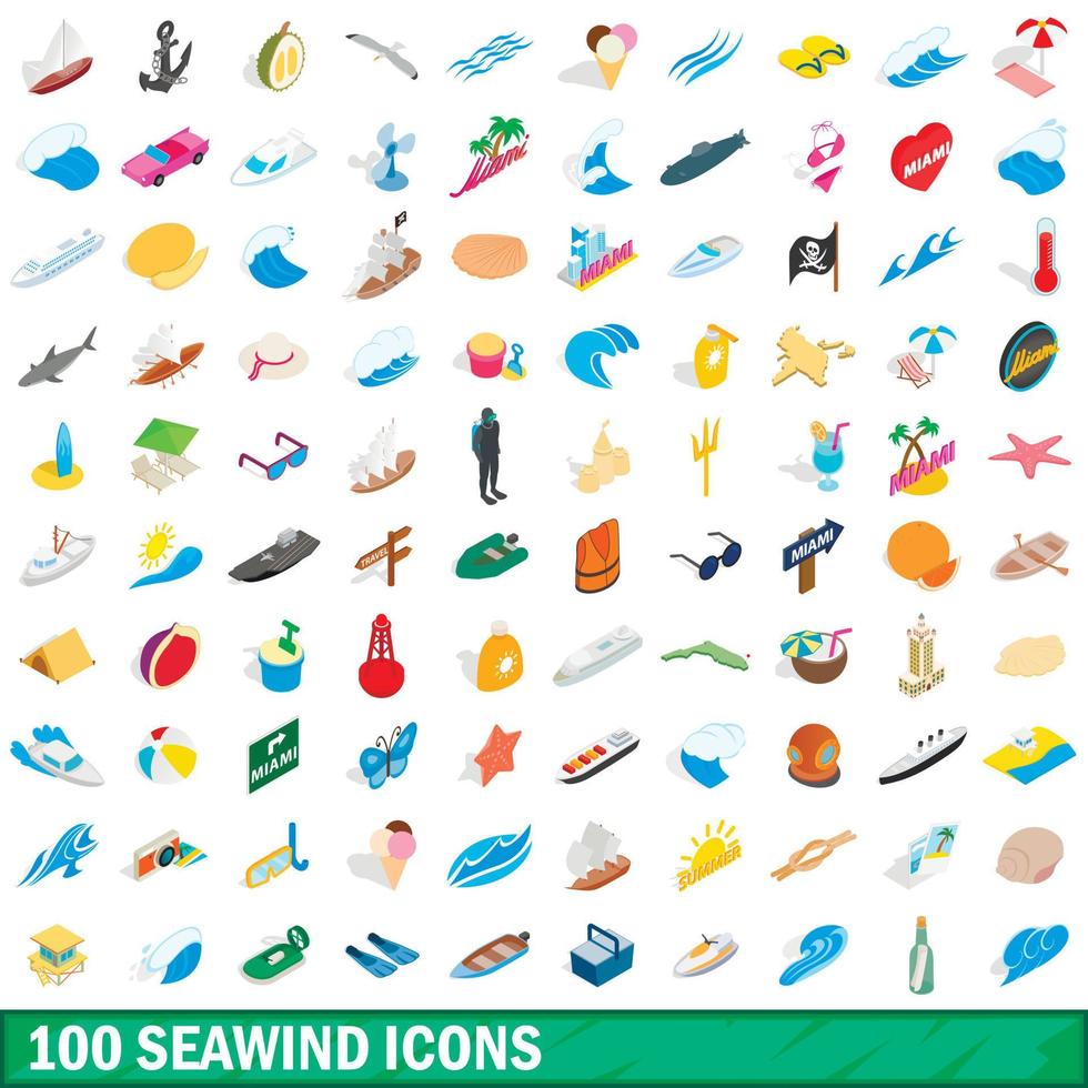 conjunto de 100 ícones do mar, estilo 3d isométrico vetor