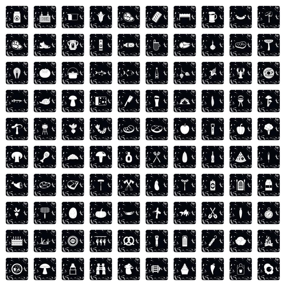 conjunto de 100 ícones de churrasco, estilo grunge vetor