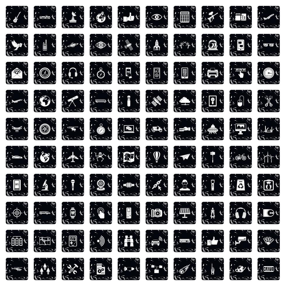 conjunto de 100 ícones de tecnologia sem fio, estilo grunge vetor