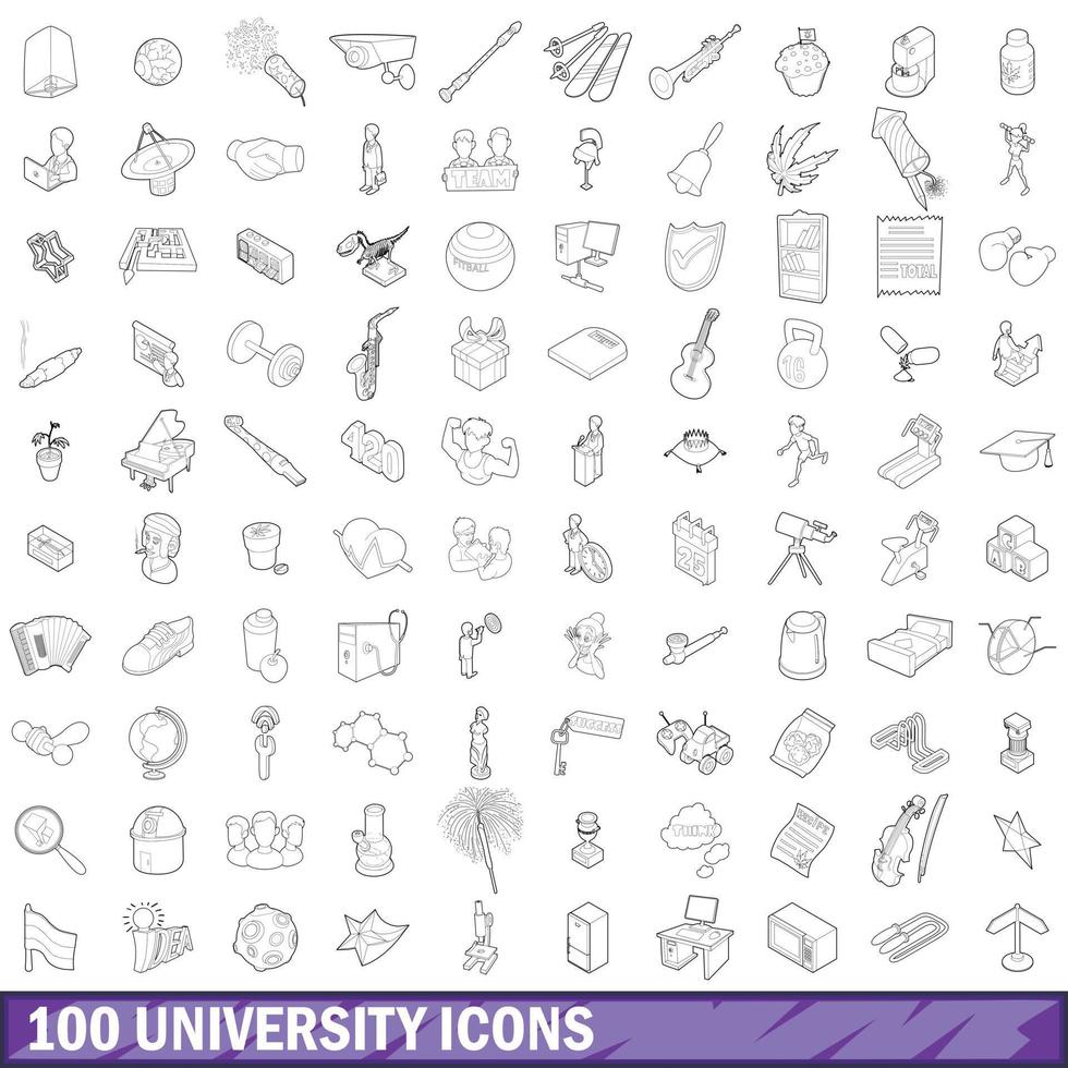 conjunto de 100 ícones universitários, estilo de estrutura de tópicos vetor