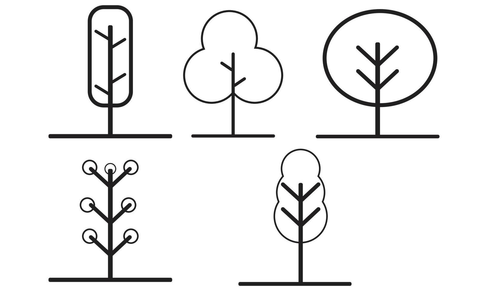 conjunto de ilustração vetorial de árvores de linha. linha de golpe. natureza, crescimento. vetor