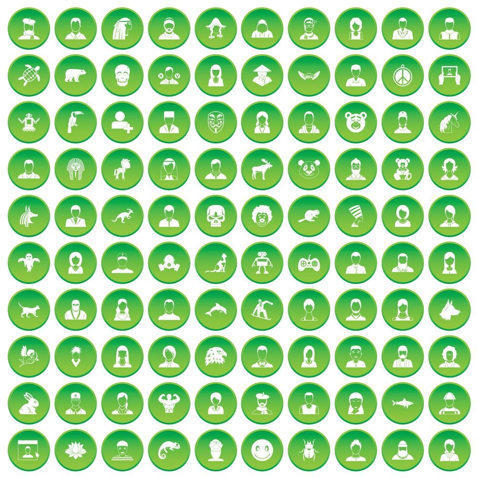 100 ícones de avatar definir círculo verde vetor