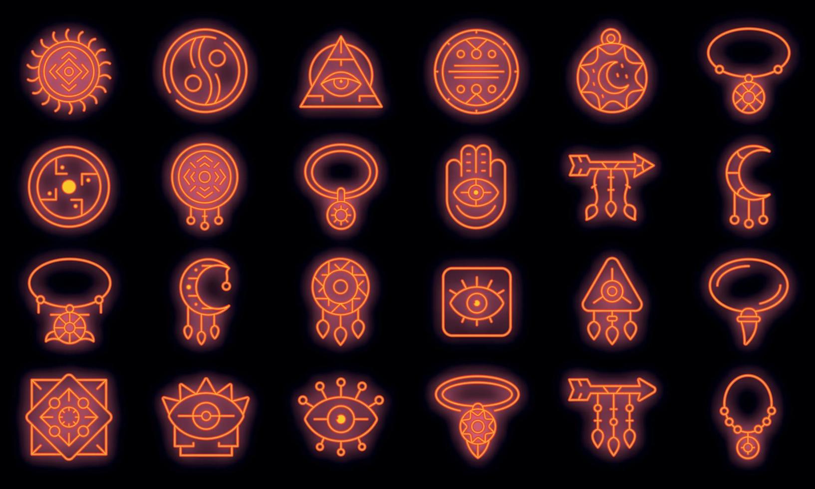conjunto de ícones de amuleto vetor neon