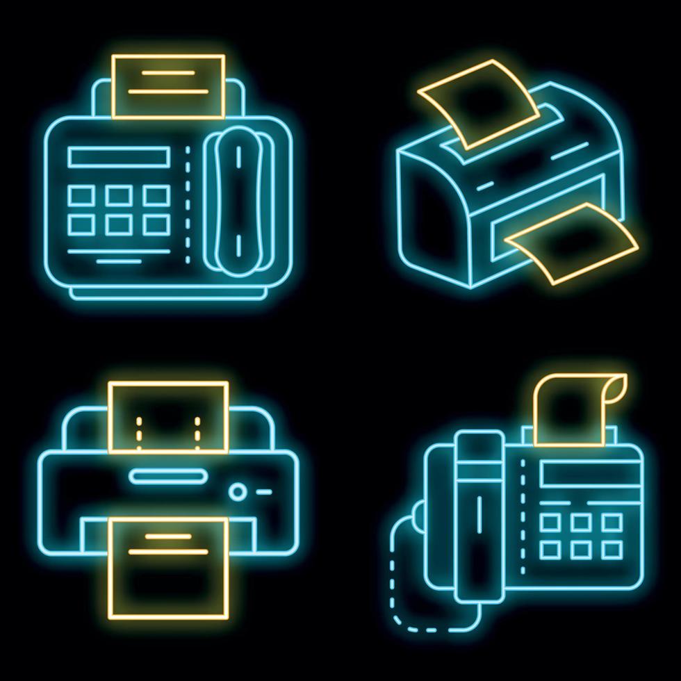 conjunto de ícones de fax vetor neon