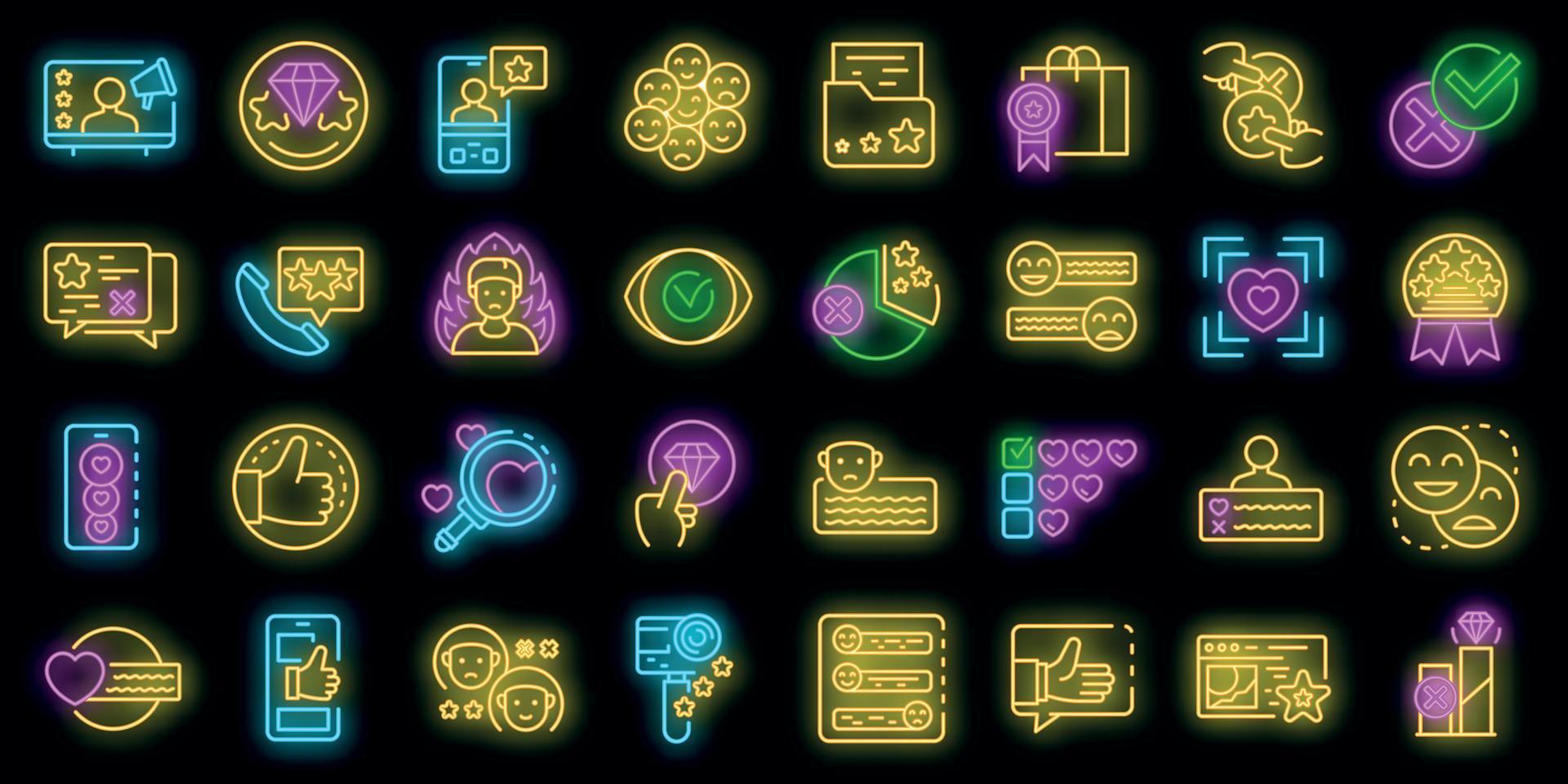 conjunto de ícones de revisão de produto vector neon