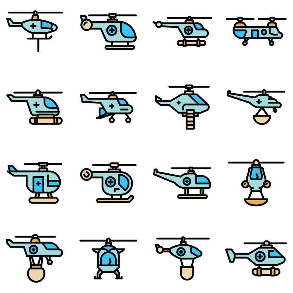 conjunto de ícones de helicóptero de resgate plano de vetor