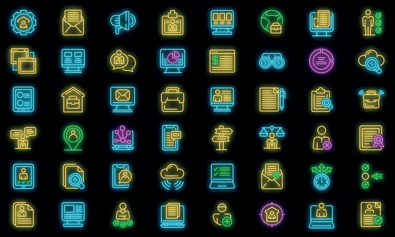 conjunto de ícones de busca de emprego on-line vector neon