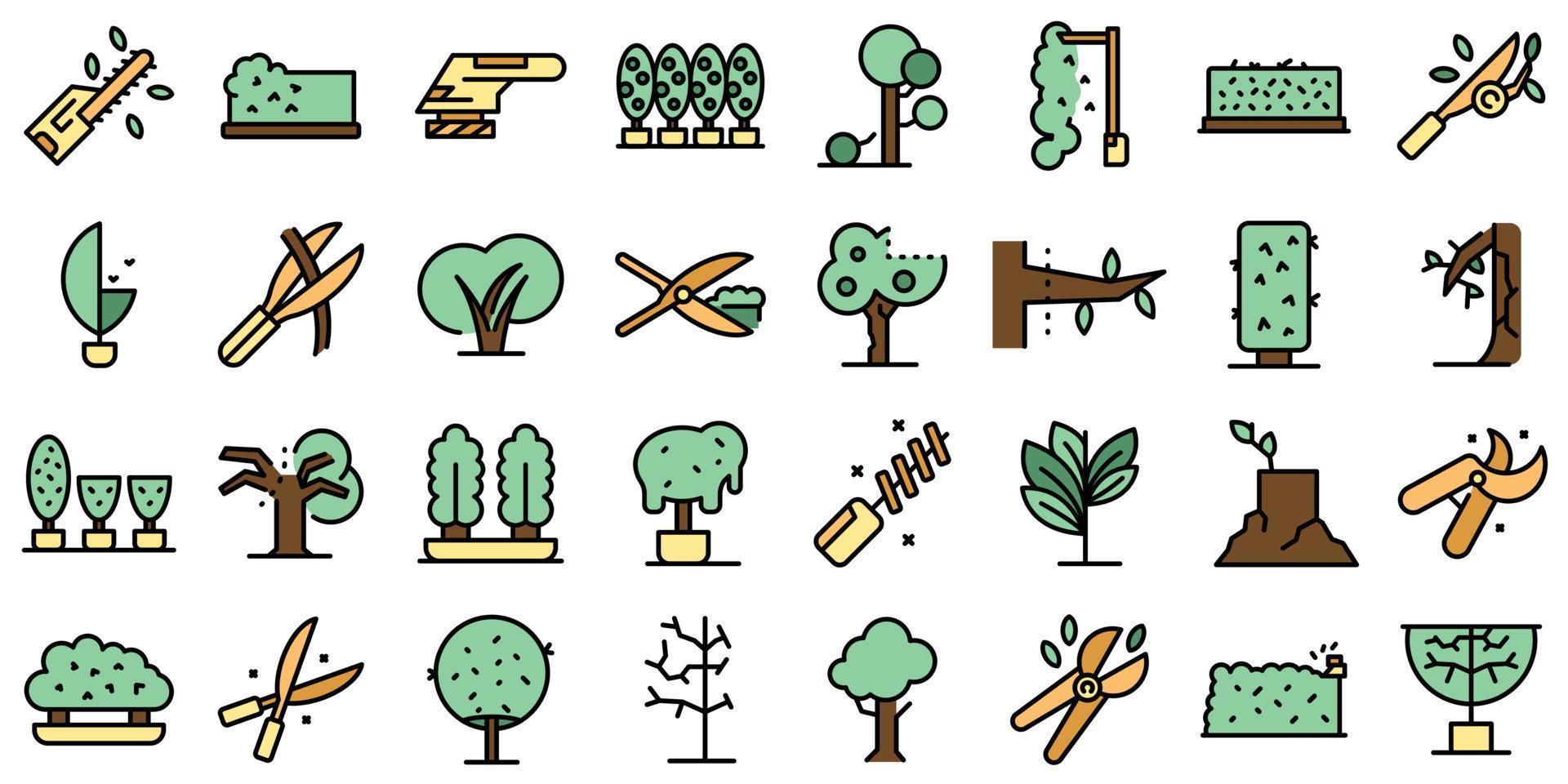 ícones de corte de árvores definir vetor de cor de linha