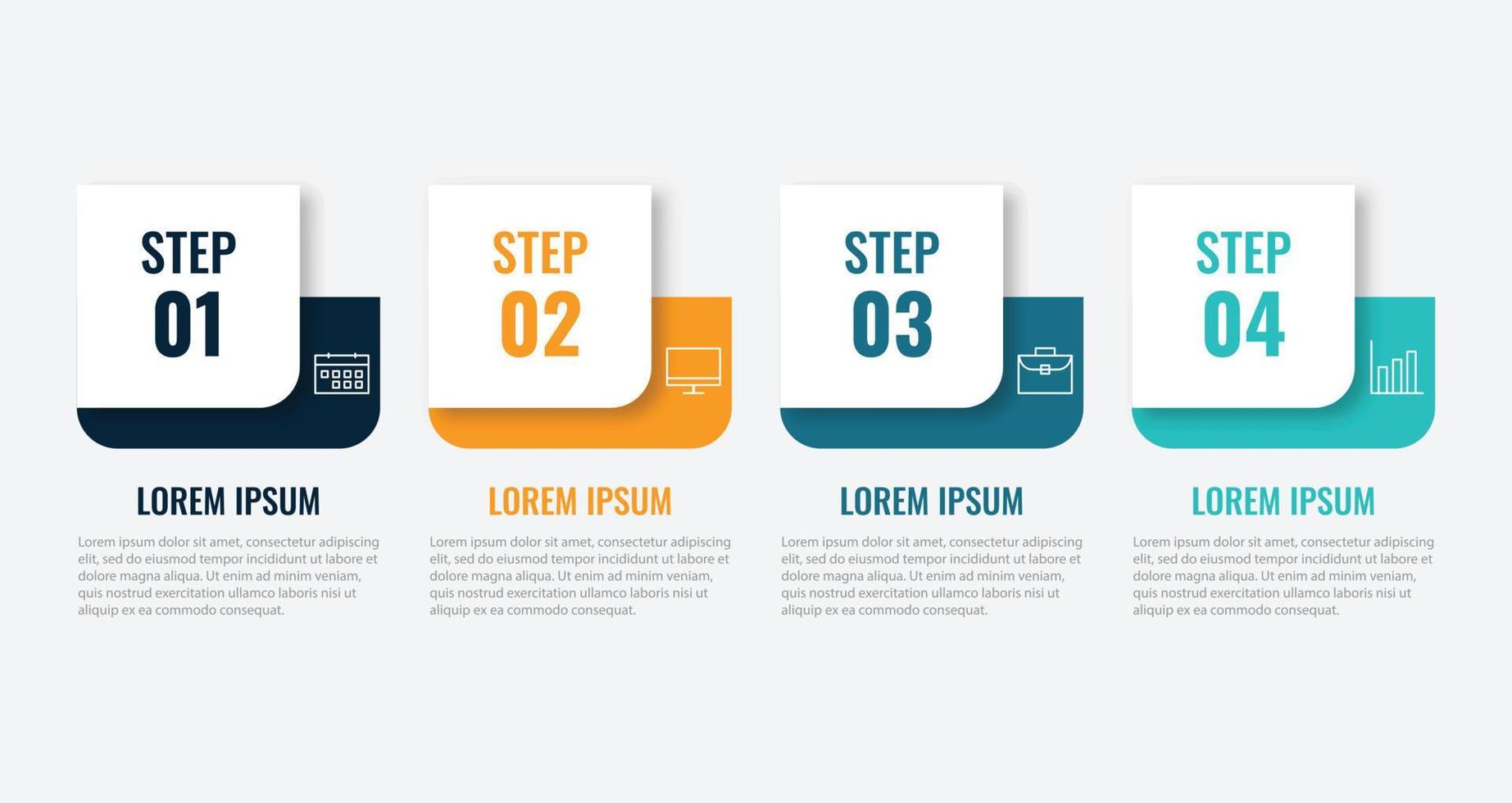 elemento de design infográfico de linha do tempo e opções de número. conceito de negócio com 4 etapas. pode ser usado para layout de fluxo de trabalho, diagrama, relatório anual, web design. modelo de negócios de vetor para apresentação.