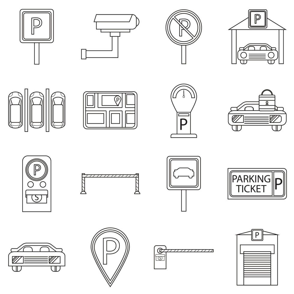 conjunto de ícones de estacionamento, estilo de contorno vetor