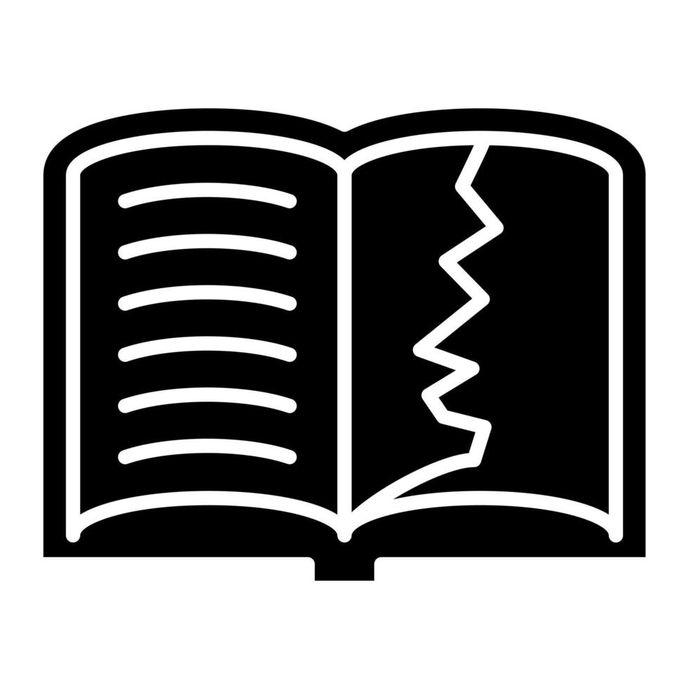 ícone de glifo de livro rasgado vetor