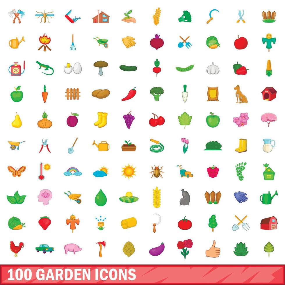 conjunto de 100 ícones de jardim, estilo cartoon vetor