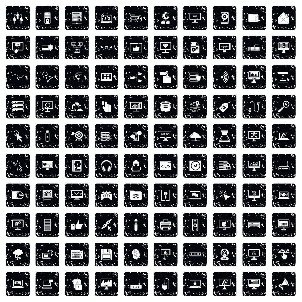 conjunto de 100 ícones de computador, estilo grunge vetor