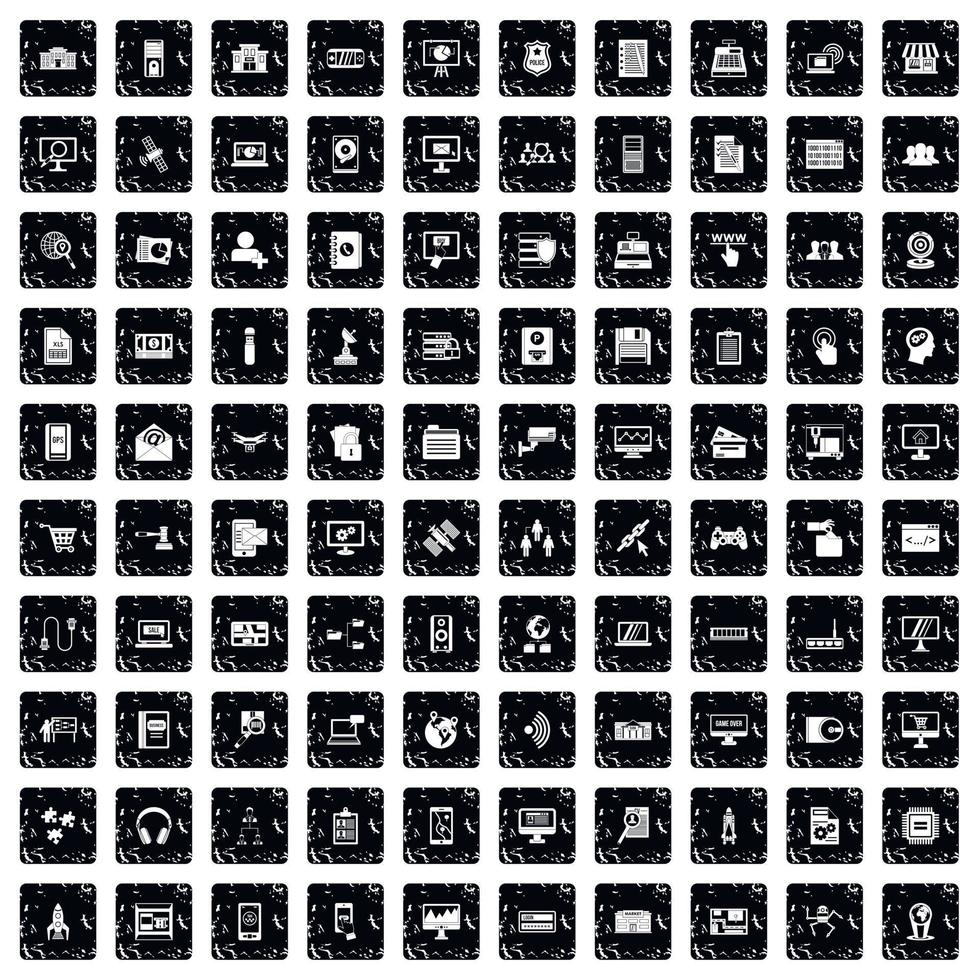 conjunto de 100 ícones de banco de dados, estilo grunge vetor