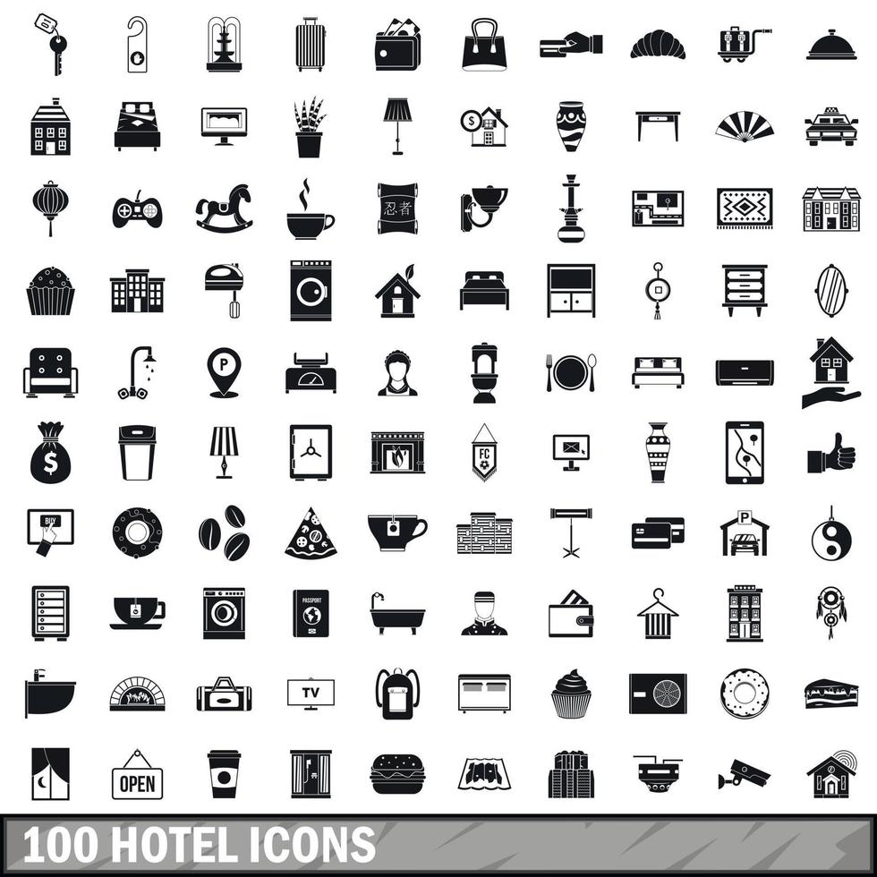 conjunto de 100 ícones de hotel, estilo simples vetor