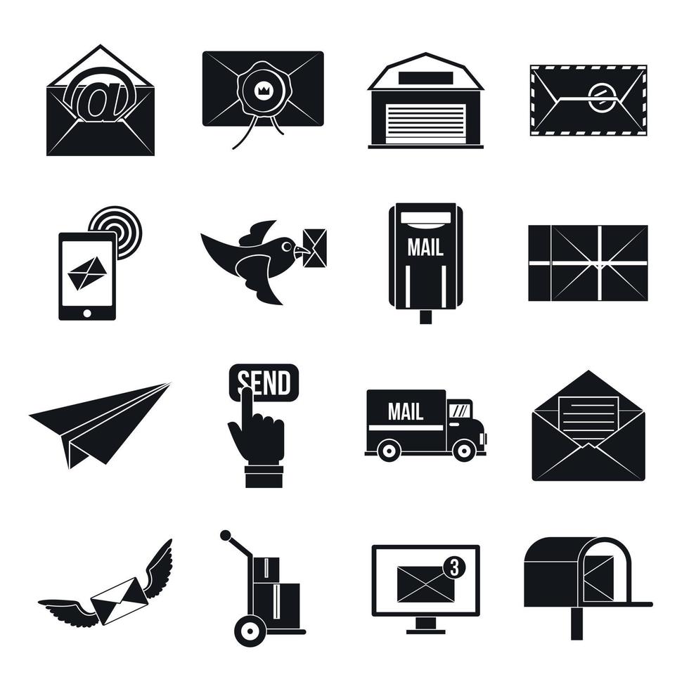 conjunto de ícones de serviço de postagem, estilo simples vetor