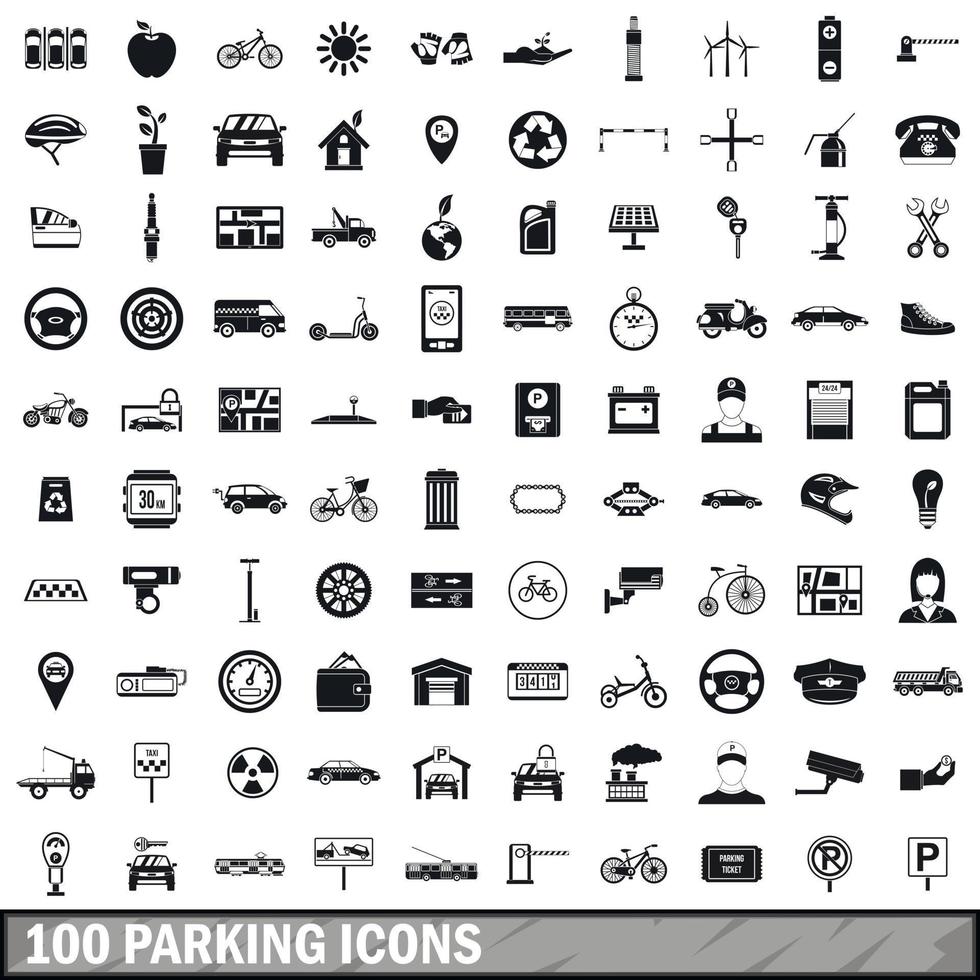 Conjunto de 100 ícones de estacionamento, estilo simples vetor