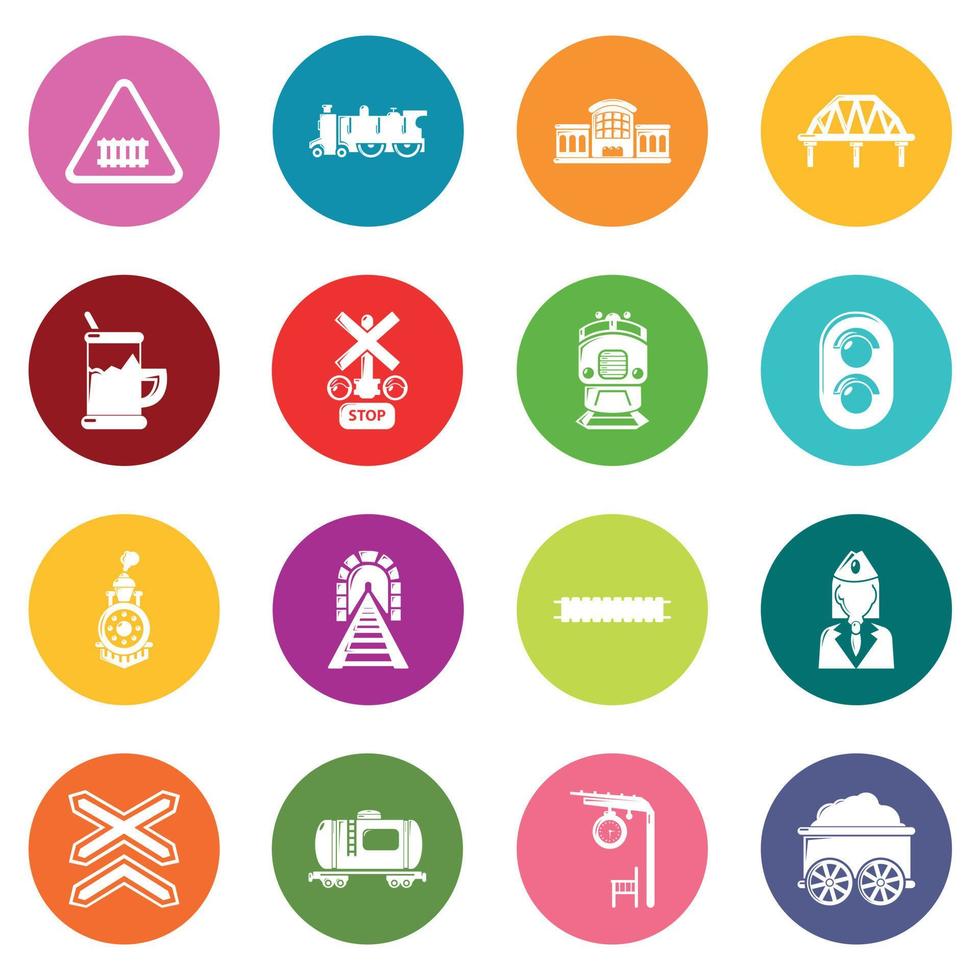 ícones da ferrovia de trem definir vetor de círculos coloridos