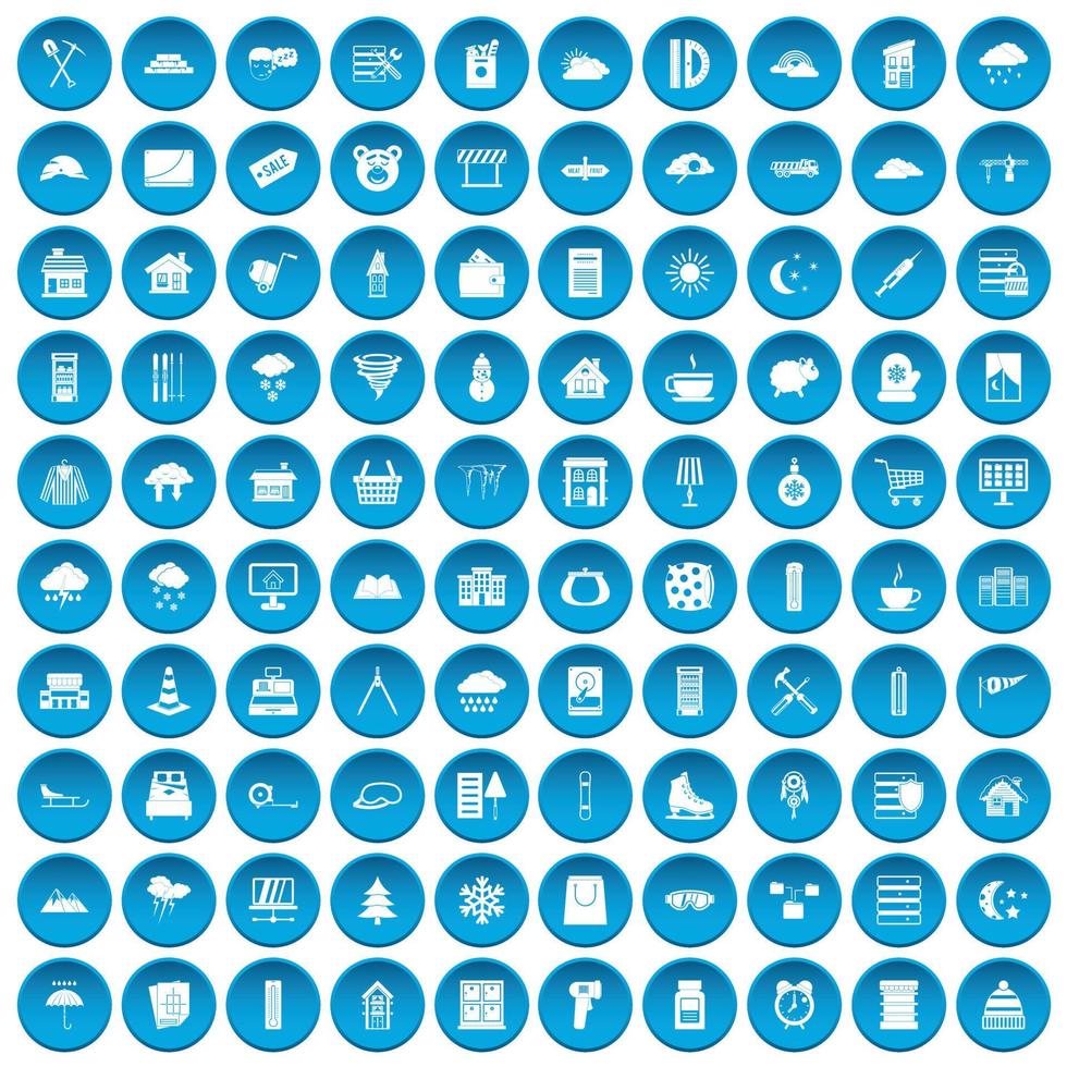 100 ícones do windows conjunto azul vetor