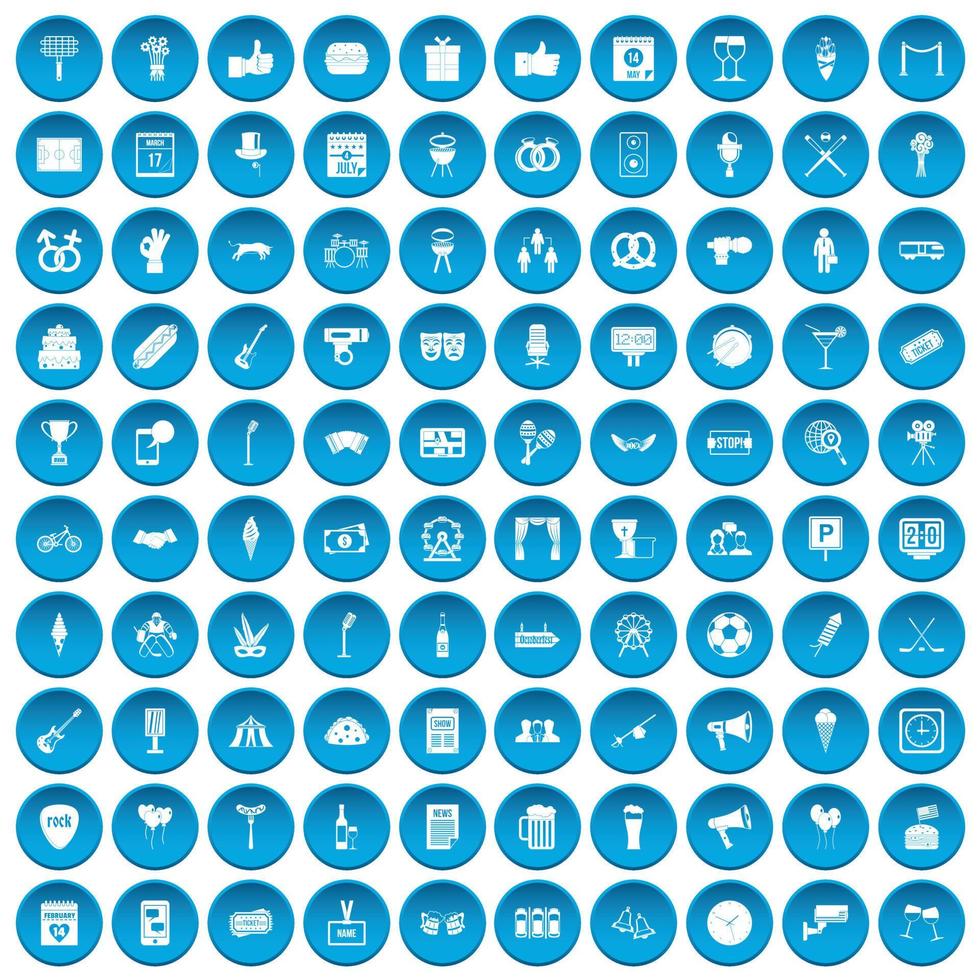 100 ícones de eventos definidos em azul vetor