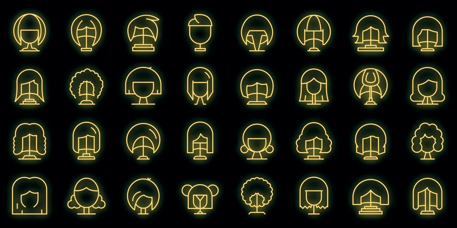 conjunto de ícones de peruca vetor de néon