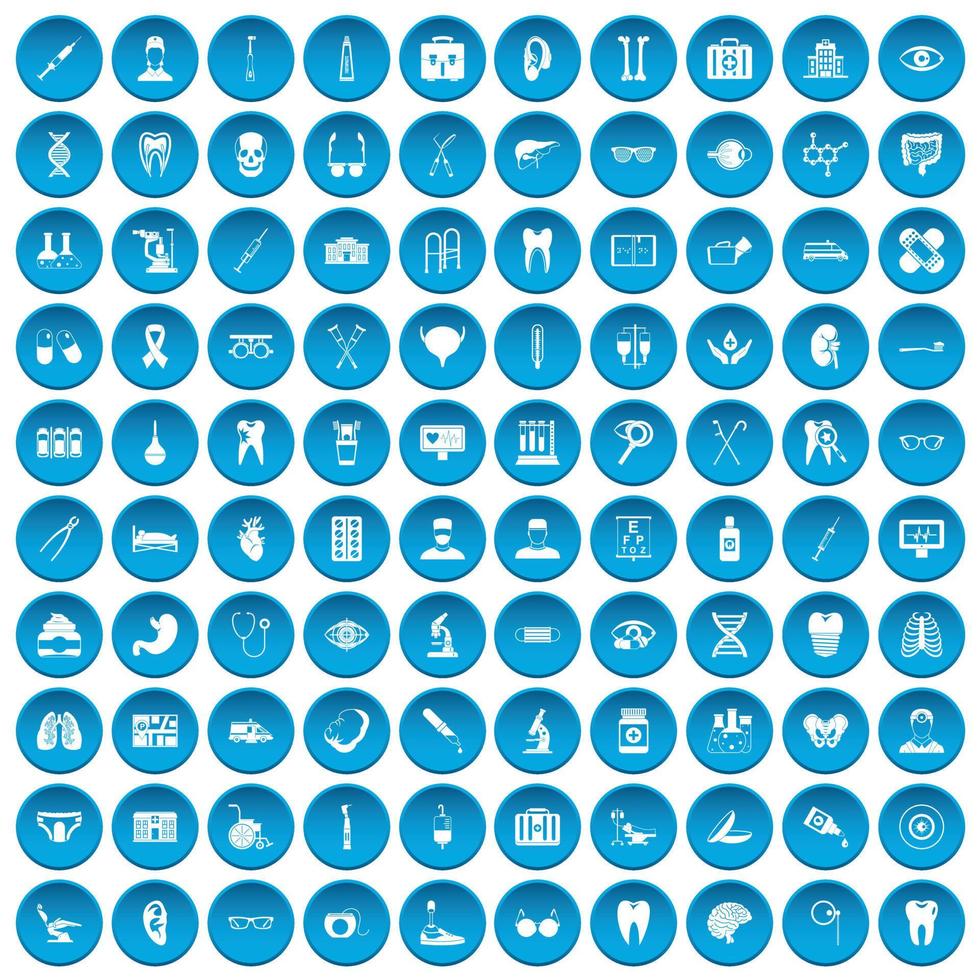 100 ícones médicos definidos em azul vetor