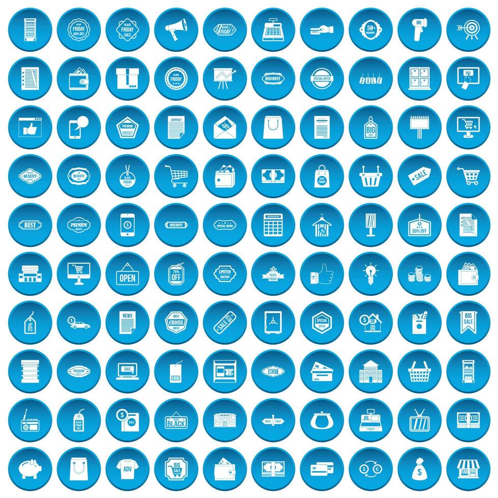 100 ícones de venda definidos em azul vetor