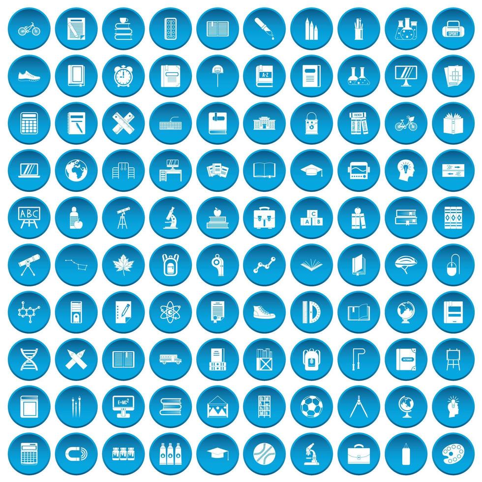 100 ícones de escola definidos em azul vetor