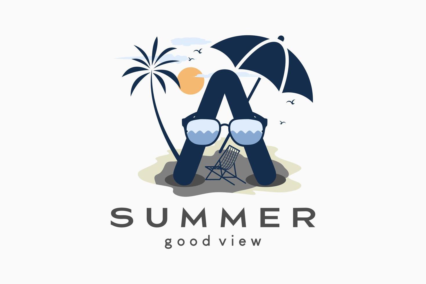 logotipo de verão, ilustração de logotipo ao ar livre simples em tons pastel. a letra um ícone combinado com o ícone de óculos vetor